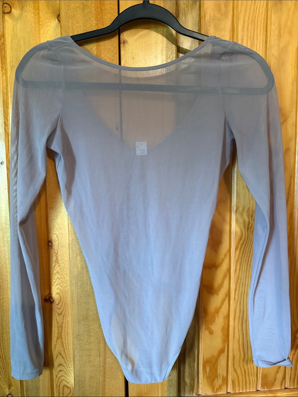 Women’s Long-Sleeve Sheer Mesh Bodysuit in Light Lavender